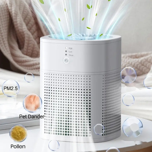 Indoor Air Purifier HEPA Filter For Smoke, Allergies, Pet Dander Odour With Scented Sponge, Compact Air Purifier With Sleep Mode, White