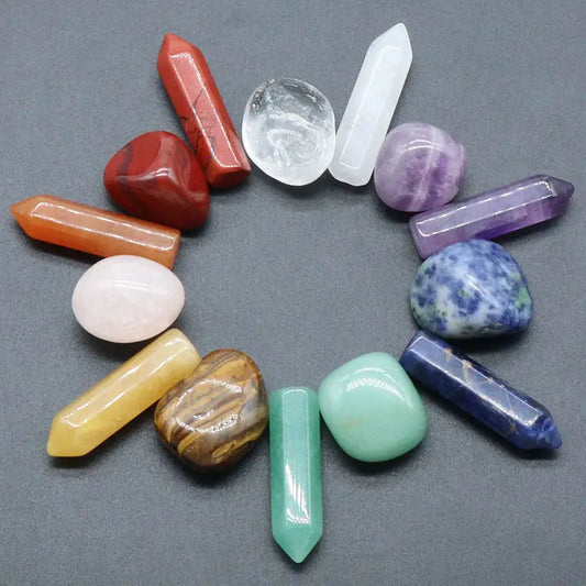 14pcs Natural Stone Set 7 Chakra Reiki Stone Quartz Mineral Ornament Home Decoration Craft Stones